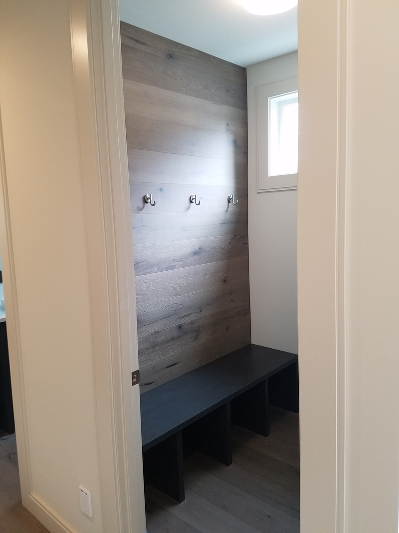Usually the mud room is in the hallway in a little nook. No, these people actually get a separate mud room.